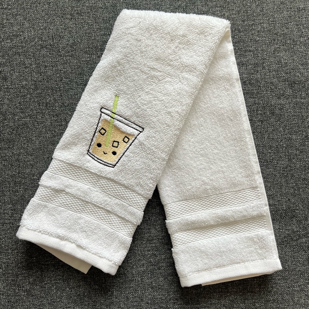 Embroidered Bubble Tea Kitchen or Bathroom Hand Towel